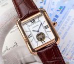 Best Quality Cartier Tank Solo Tourbillon Watch Rose Gold Brown Leather Band